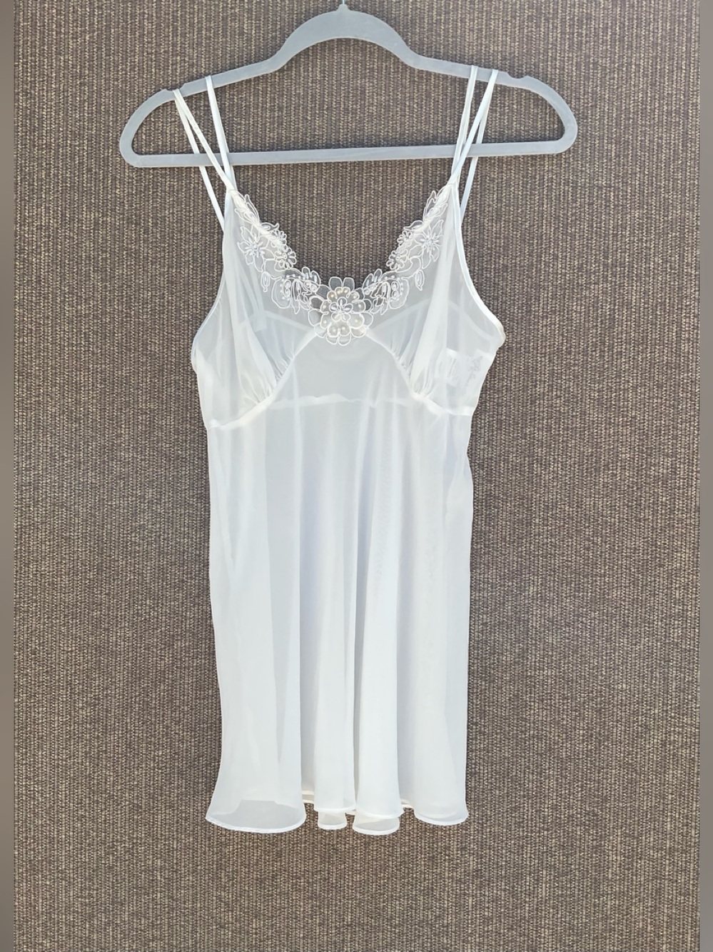 Vintage Y2K Ivory Beaded Chiffon Cami Coquette Top Small Lingerie Tank